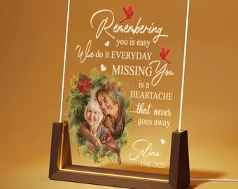 Cardinal Memorial Photo Night Light, Sympathy Gift Acrylic Plaque, In Loving Memory LED Lamp, Bereavement Picture Sign