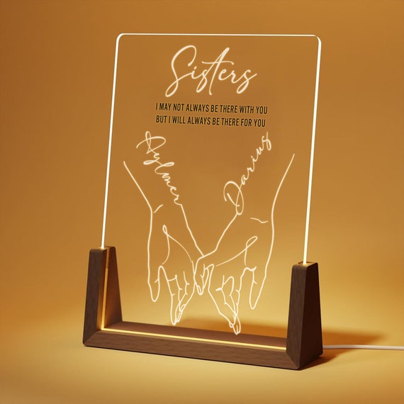 Custom Sisters Lamp, Personalized Sister Gift, Holding Hands Line Art Light, Matching Sister Gift, Friendship Acrylic LED Lamp