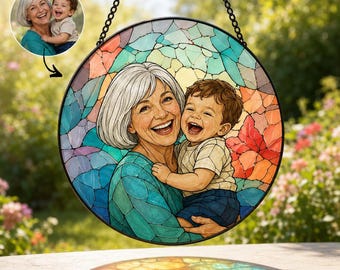 Individuell gestalteter Glas-Sonnenfänger mit Familienporträt nach Foto, personalisiertes Erinnerungsstück, Geschenk für Eltern
