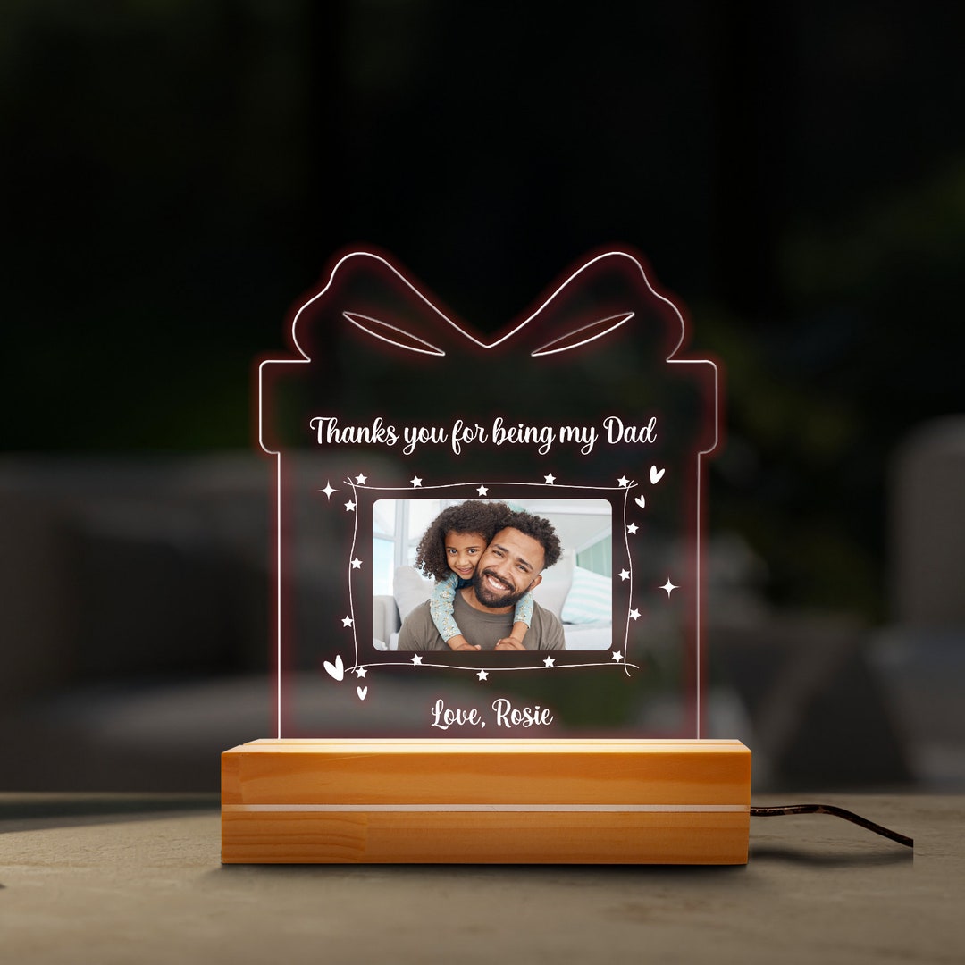 Custom Photo Night Light for Dad, Real Glass Gift Box Lamp ...