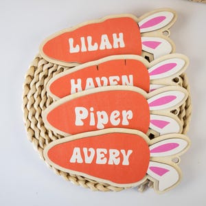 Personalized Wooden Carrot Easter Basket Tag: Kids Name Tag