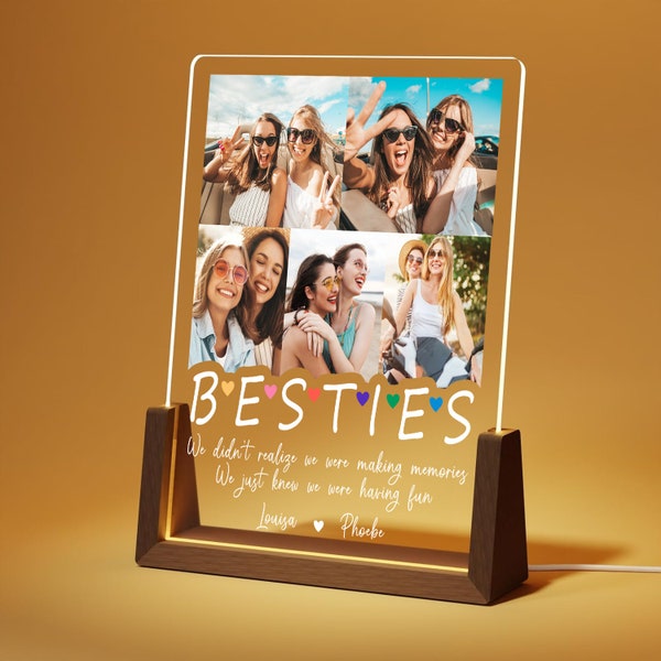 Personalized Best Friend Plaque Lamp, Besties Photo Night Light, Birthday Gift for Best Friend, Friendship Lamp.