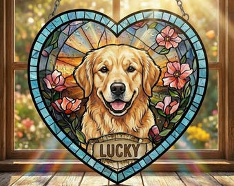 Personalized Dog Portrait Stained Glass Suncatcher, Custom Pet Memorial Stained Glass Photo Suncatcher, Dog Loss Keepsake, Pet Loss Gift