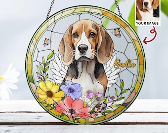 Personalized Dog Portrait Stained Glass Suncatcher, Custom Pet Memorial Stained Glass Photo Suncatcher, Dog Loss Keepsake, Pet Loss Gift