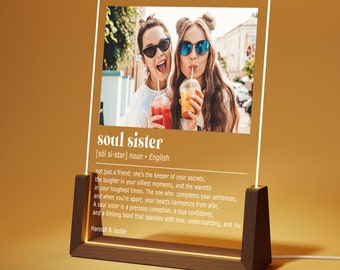 Custom Soul Sister Definition Plaque, Best Friend Photo Lamp, Unbiological Sister Gift, Aesthetic Room Decor, Personalized Bestie Birthday