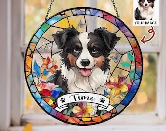 Personalized Dog Portrait Stained Glass Suncatcher, Custom Pet Memorial Stained Glass Photo Suncatcher, Dog Loss Keepsake, Pet Loss Gift