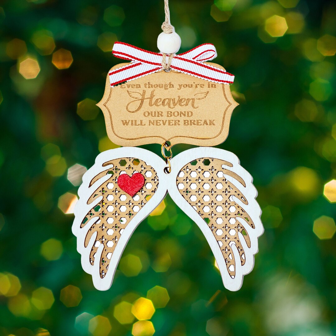 Rattan Memorial Angel Wing Ornament, Angel Wing Christmas Ornament or