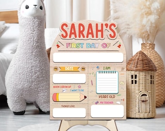 Custom First Day of School Sign • Personalized Wooden School Board • Back to School Photo Prop Keepsake for Kids, Preschool, Kindergarten
