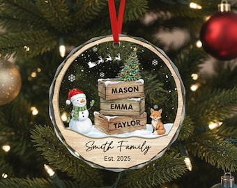 Personalized Family Glass Ornament, Custom Christmas Ornament with Kids Names, Family Name Established Year Keepsake Gift