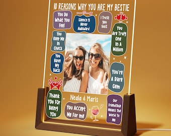 Reasons Why You Are My Bestie Lamp, Custom Text Photo Plaque, Funny Best Friend Gift, Personalized Friendship Keepsake, Unique Birthday Sign