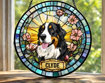 Personalized Dog Portrait Stained Glass Suncatcher, Custom Pet Memorial Stained Glass Photo Suncatcher, Dog Loss Keepsake, Pet Loss Gift
