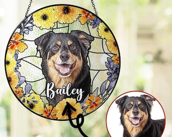 Personalized Dog Portrait Stained Glass Suncatcher, Custom Pet Memorial Stained Glass Photo Suncatcher, Dog Loss Keepsake, Pet Loss Gift