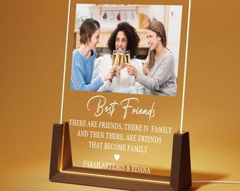 Custom Best Friend Photo Lamp, Friends Become Family Acrylic Plaque, Personalized Friendship LED Light, Birthday Gift