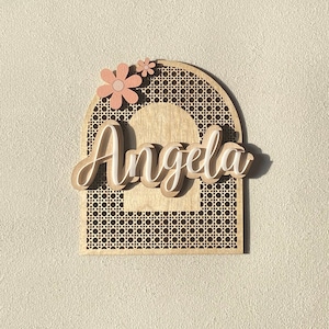 Rattan Baby Name Announcement Sign, Customize Name Sign for Baby Girls, Personalized Girl's Room Decoration, 3D Name Sign, Nursery Decor.