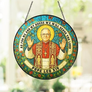 Pope Leo XIV Stained Glass Suncatcher – Catholic Wall Decor, Religious Window Hanging, Christian Gift for Home or Church