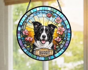 Custom Dog Portrait Stained Glass Suncatcher, Pet Memorial Keepsake, Personalized Photo Ornament