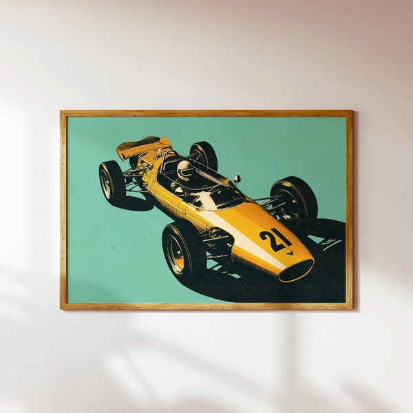 Retro Formula One Art Poster, Race Car Poster, F1 Retro Car Illustration, Vintage Racing Print, Formula One Car Print