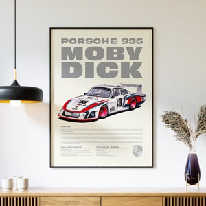 Porsche 935 Race Car Poster Digital Print Porsche Art Racing Car Wall Art Garage Decor Le Mans Race Poster Gift for Him