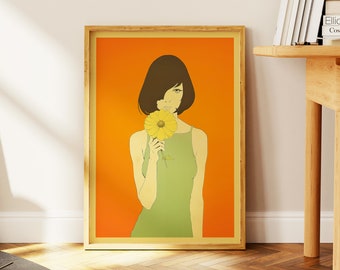 Retro Minimalistischen Kunst Poster, Vintage Abstrakter Druck, Retro Wandkunst, Vintage Pastell Poster, Wohnkultur Kunstdruck, Mysteriöses Mädchen Porträt