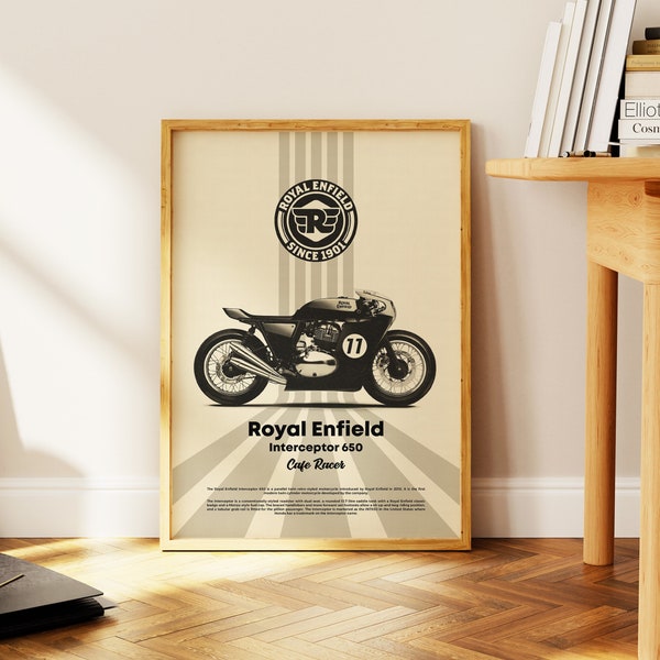 Royal Enfield Interceptor 650, Vintage Café Racer Motorcycle, Racing Bike Wall Art, Royal Enfield Bike Poster, Printable Bike Poster