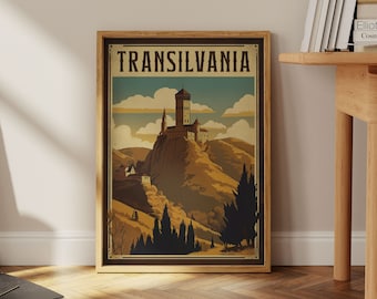 Affiche de voyage vintage, impression d'art de la Transylvanie