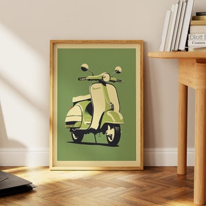 Vintage Vespa Scooter, Retro Art Poster, Piaggio Scooter Print, Motorcycle Wall Art, Vespa Illustrated Poster