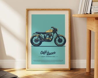 Ducati Scrambler Café Racer, Vintage Motorcycle, Retro Bike Poster, Racing Bike Wall Art, Ducati Bike Print, Printable Bike Poster