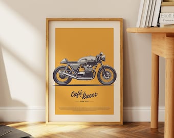 Vintage Café Racer Motorrad, Retro Motorrad Poster, Rennrad Wandkunst, BMW Fahrrad Poster, druckbares Fahrrad Poster