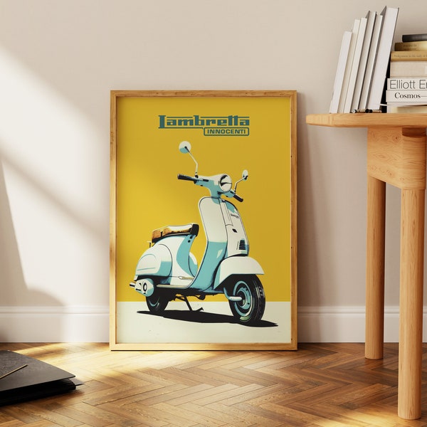 Vintage Lambretta Poster, Retro Scooter Art, Moped Art Print, Lambretta Innocenti, Scooter Wall Art, Motorcycle Poster, Vintage Print