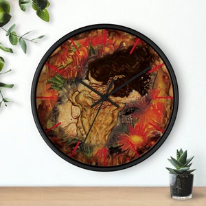 Egon Schiele Inspired Wall Clock Wooden Frame Art Nouveau Modern Fine Contemporary Collage
