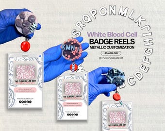 1 unidad de porta credencial de WBC con personalización metálica. Elija su credencial de leucocitos, hematología y laboratorio médico.