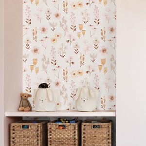 Little Arizona Removable Wallpaper, Boho Floral Peel and Stick Mural, Girl Nursery Accent Wall, Fall Flowers Botanical Wall Covering, 006