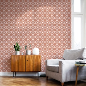 Papier peint amovible hexagonal en terre cuite, décoration murale art déco minimaliste moderne, autocollant mural carreaux roses audacieux motif géométrique, 030