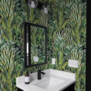 Exotic Foliage Removable Wallpaper, Dark Moody Tropical Collage Mural, Peel and Stick Bold Botanical Wall, Modern Jungle Wall Covering, 021