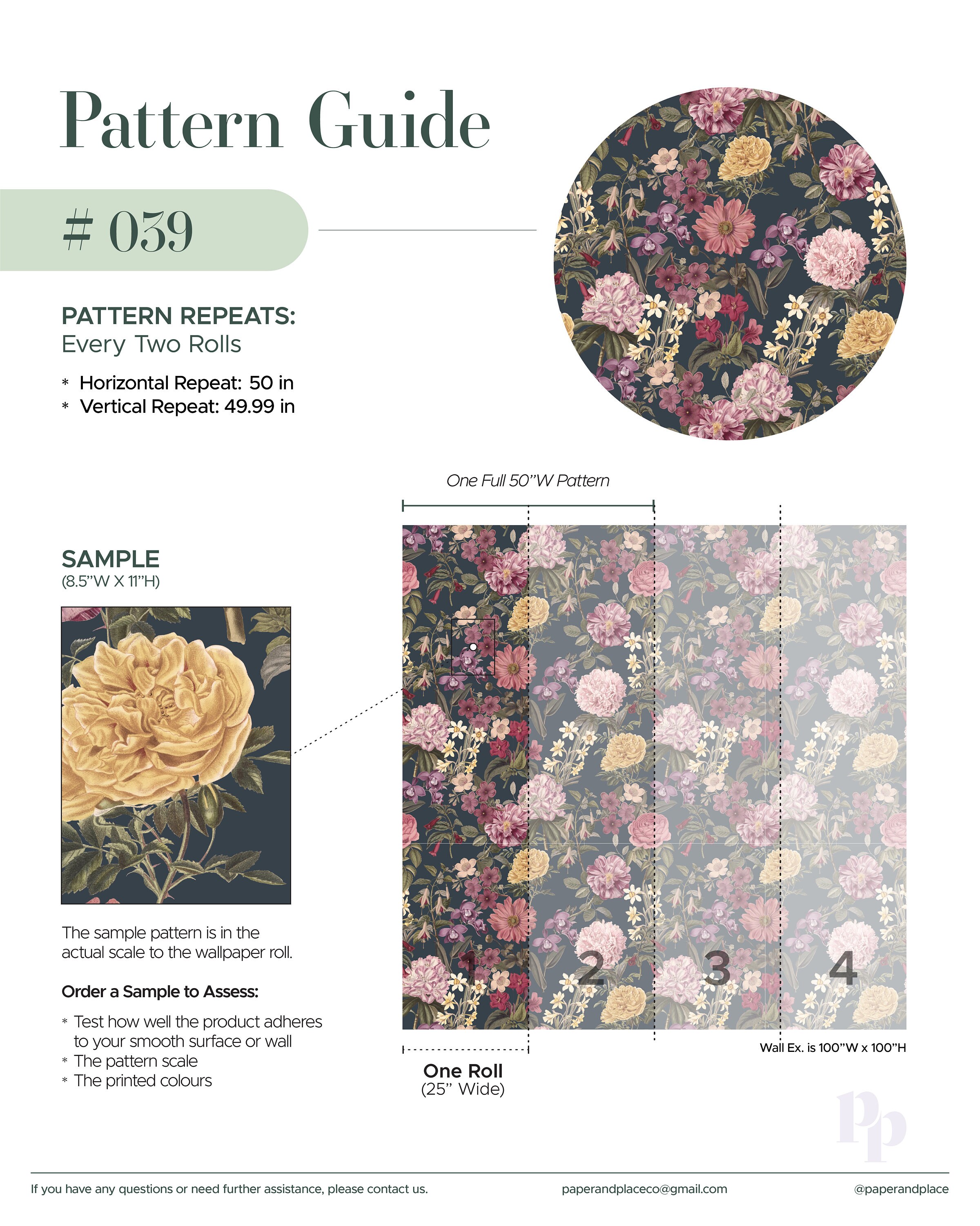 Dark Vintage Floral Removable Wallpaper, Peony Flowers Watercolour Peel