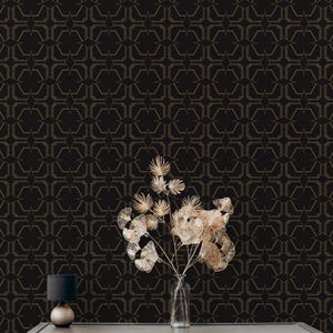 Dark Art Deco Removable Wallpaper, Peel & Stick Geometric Mural, Art Deco Accent Wall, Black and Gold Diamond, Gatsby Wall Covering, 028