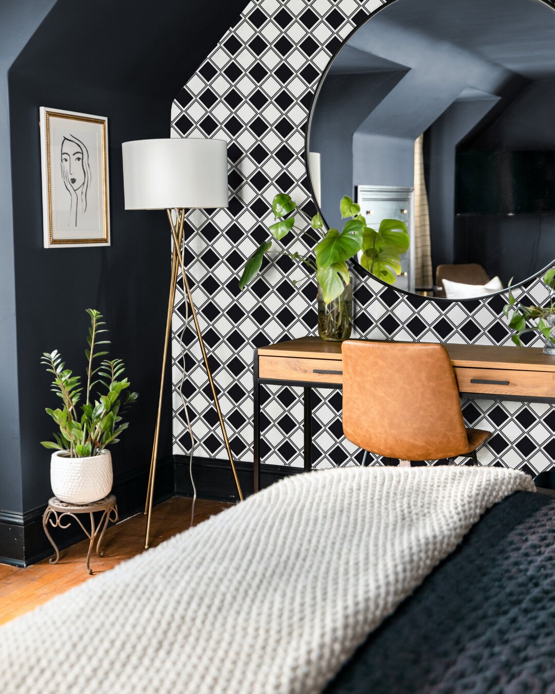 Checkered Removable Wallpaper, Black and White Wall Covering, Geometric — free download