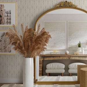 Déco Blanche Removable Wallpaper, Peel & Stick Geometric Mural, Neutral Art Deco Accent Wall, White and Gold Gatsby Wall Covering, 062