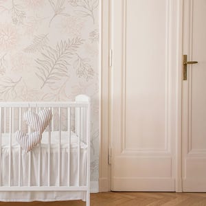 Secret Garden Removable Wallpaper, Soft Boho Florals Peel & Stick Mural, Girl Pink Nursery Bedroom, Hand Drawn Flowers Wall Covering, 008