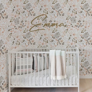 Pink Blossoms Removable Wallpaper, Girls Room Floral Peel and Stick Mural, Watercolour Flowers, Boho Nursery, Kids Pink Accent Wall, 035