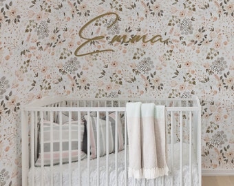 Pink Blossoms Removable Wallpaper, Girls Room Floral Peel and Stick Mural, Watercolour Flowers, Boho Nursery, Kids Pink Accent Wall, 035