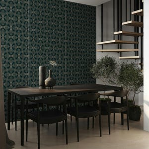 Deco Groove Removable Wallpaper, Peel & Stick Geometric Mural, Art Deco Accent Wall, Teal Green and Gold, Gatsby Wall Covering, 051