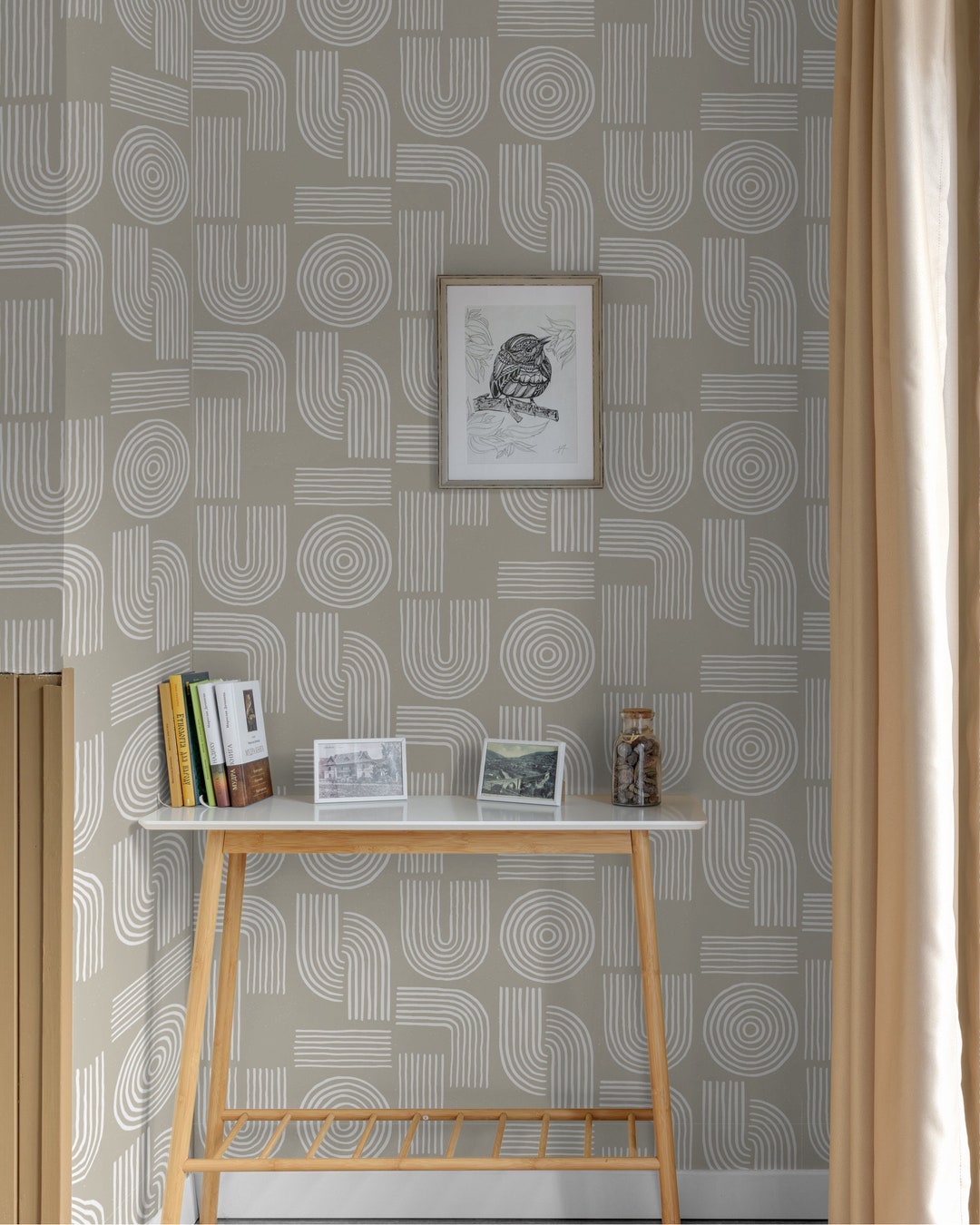 Neutral Background Accent Wall Scandinavian Reference: Zen Garden Removable Wallpaper Abstract Lines Peel And Stick Art