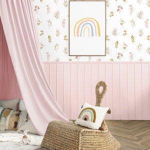 Prairie Fleur Removable Wallpaper, Soft Watercolour Floral Peel and Stick Mural, Girl Nursery Accent Wall, Wild Flowers Wall Covering, 042