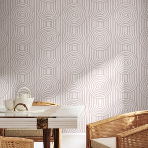 Papier peint amovible abstrait zen, art mural déco moderne avec arches géométriques, papier peint neutre lignes bohèmes minimales, 026