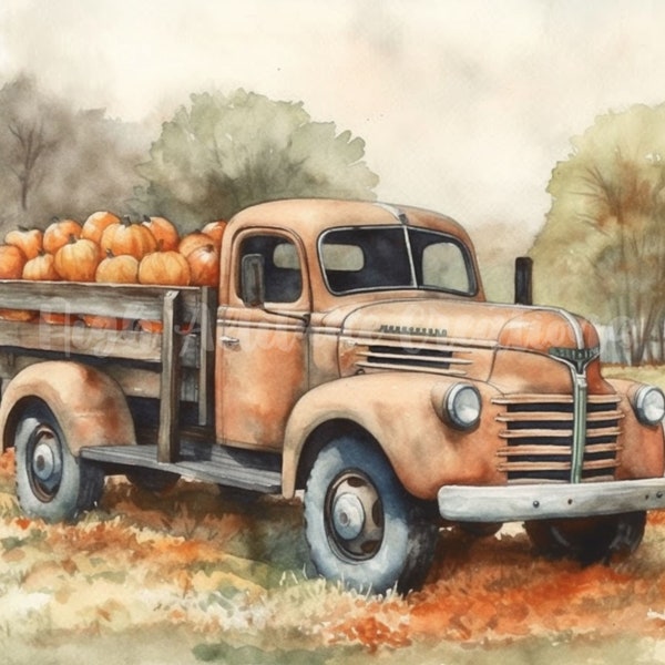 Rustic Farm Trucks in Autumn with Pumpkins - 12 High Quality JPEGs | Digital Print | Wall Art | Paper Craft | Commercial Use | Clip Art