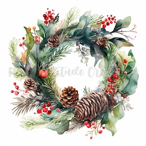 Christmas Wreath Clipart - 12 Festive High-Quality JPGs| Digital Print | Wall Art | Paper Craft | Commercial Use| Clip Art| Instant Download