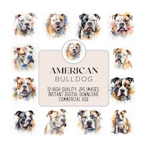American Bulldog Clipart - 12 High-Quality JPGs | Digital Print | Wall Art | Paper Craft | Commercial Use | Clip Art | Digital Download