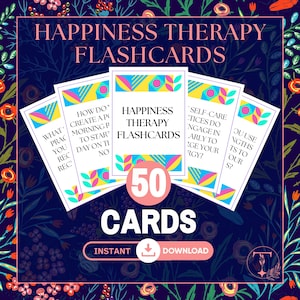 Tarjetas didácticas de terapia de la felicidad: conjunto de 50 preguntas edificantes que debe hacerse a diario para aumentar su felicidad y bienestar.