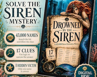 Annegato dalla Sirena - Puzzle Misterioso in PDF, Gioco di Eliminazione di 43.000 Nomi, Puzzle Logico Stampabile Segui gli Indizi, Download Digitale Sirena